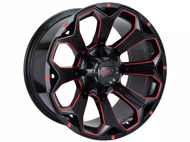 Impact Wheels 817 Gloss Black and Red Milled 6-Lug Wheel; 20x10; -12mm Offset (21-24 Bronco, Excluding Raptor)