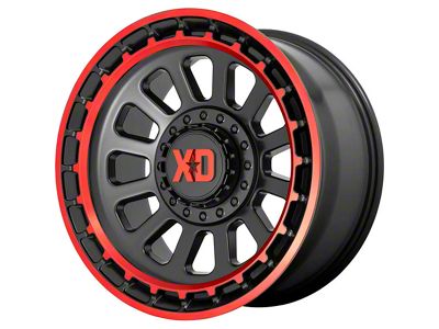 XD Omega Satin Black Machined Lip Red Tint 6-Lug Wheel; 20x10; -18mm Offset (16-23 Titan XD)