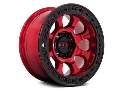 KMC Riot Beadlock Candy Red with Black Ring 6-Lug Wheel; 17x9; -12mm Offset (2024 Tacoma)