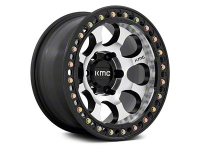 KMC Riot Beadlock Machined Face with Satin Black Windows and Ring 6-Lug Wheel; 17x9; -12mm Offset (16-23 Tacoma)