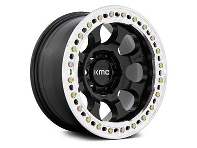 KMC Riot Beadlock Satin Black with Machined Ring 6-Lug Wheel; 17x9; -12mm Offset (16-23 Tacoma)
