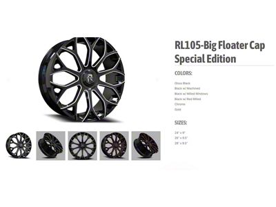 Revenge Luxury Wheels RL-105 Big Floater Black Machined 6-Lug Wheel; 28x9.5; 25mm Offset (05-15 Tacoma)