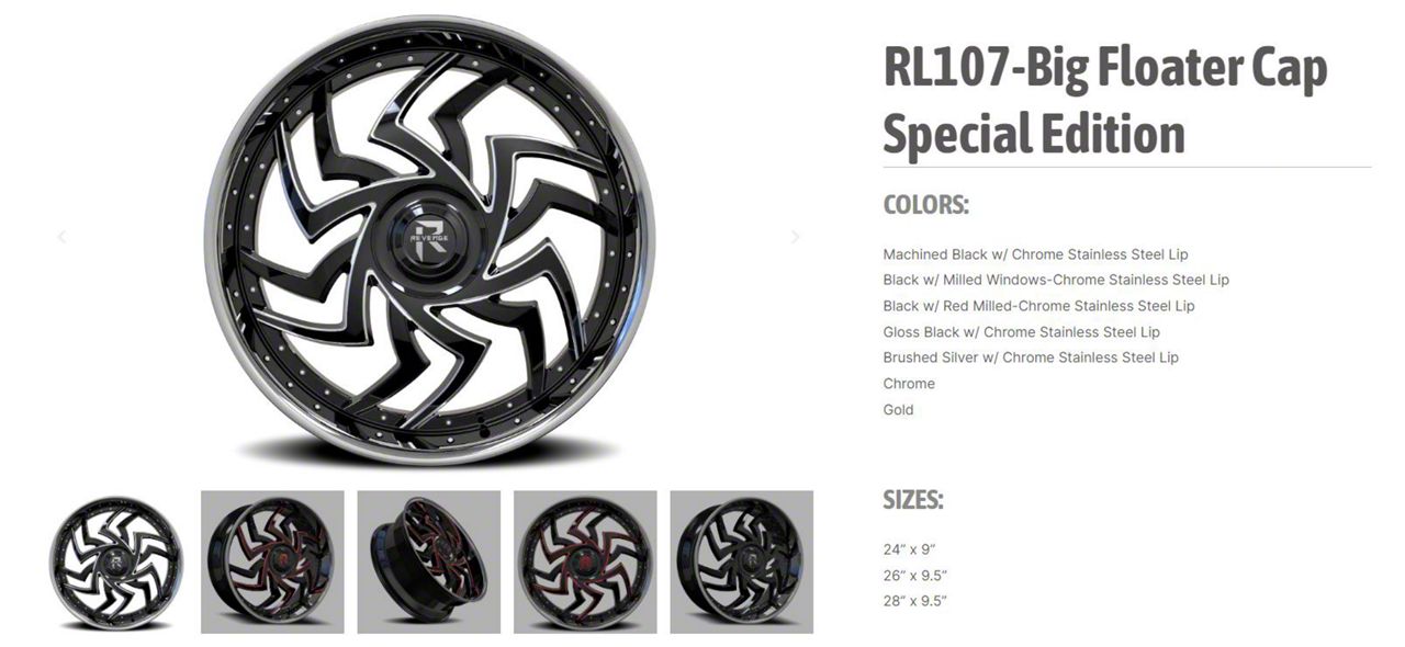 Revenge Luxury Wheels Tundra RL107 Big Floater Black Machined Chrome SSL 6Lug Wheel; 28x9.5