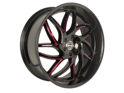 Elegance Luxury Magic Gloss Black with Candy Red Milled 6-Lug Wheel; 22x9.5; 24mm Offset (04-15 Titan)
