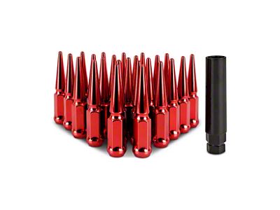 Mishimoto Red Steel Spiked Lug Nuts; M14 x 1.5; Set of 24 (16-24 Titan XD)