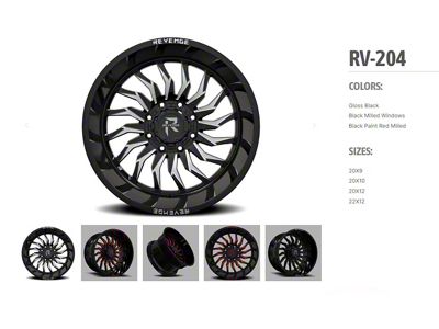 Revenge Off-Road Wheels RV-204 Black and Red Milled 6-Lug Wheel; 22x12; -44mm Offset (22-24 Tundra)
