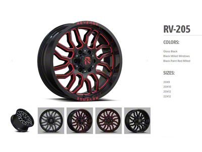 Revenge Off-Road Wheels RV-205 Black and Red Milled 6-Lug Wheel; 22x12; -44mm Offset (21-24 Bronco, Excluding Raptor)