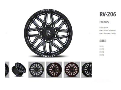 Revenge Off-Road Wheels RV-206 Black and Red Milled 6-Lug Wheel; 22x12; -44mm Offset (22-24 Tundra)