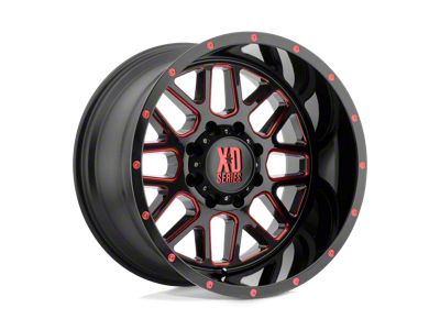 XD Grenade Satin Black Milled with Red Clear Coat 6-Lug Wheel; 20x12; -44mm Offset (2024 Tacoma)