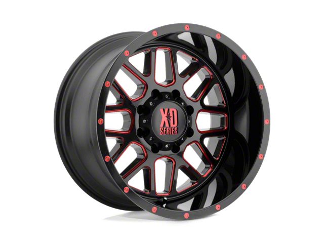 XD Grenade Satin Black Milled with Red Clear Coat 6-Lug Wheel; 20x12; -44mm Offset (05-15 Tacoma)