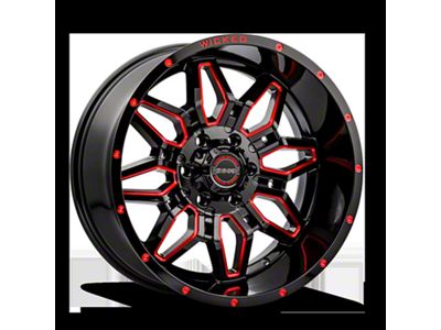 Wicked Offroad W909 Gloss Black Milled with Red Tint 6-Lug Wheel; 20x10; -24mm Offset (17-24 Titan)