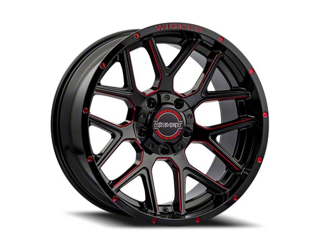 Wicked Offroad W903 Gloss Black Milled with Red Tint 6-Lug Wheel; 20x10; -19mm Offset (10-24 4Runner)