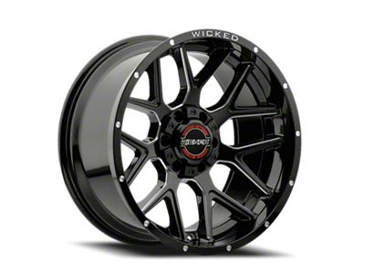 Wicked Offroad W903-B Gloss Black Milled 6-Lug Wheel; 20x10; -19mm Offset (22-24 Bronco Raptor)