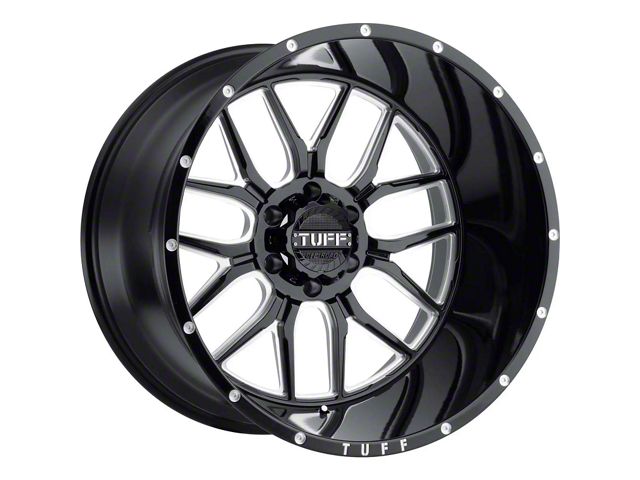 Tuff A.T. T23 Gloss Black with Milled Spokes and Dimples 6-Lug Wheel; 22x14; -76mm Offset (16-24 Titan XD)