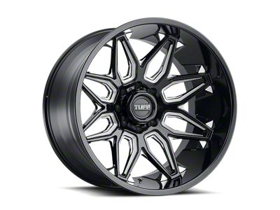 Tuff A.T. T3B Gloss Black with Milled Spokes 6-Lug Wheel; 22x12; -45mm Offset (21-24 Bronco, Excluding Raptor)