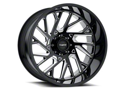 Tuff A.T. T4B Gloss Black with Milled Spokes 6-Lug Wheel; Right Directional; 22x12; -45mm Offset (17-24 Titan)