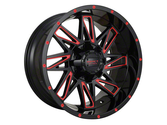 Impact Wheels 814 Gloss Black and Red Milled 6-Lug Wheel; 18x9; -12mm Offset (16-23 Titan XD)