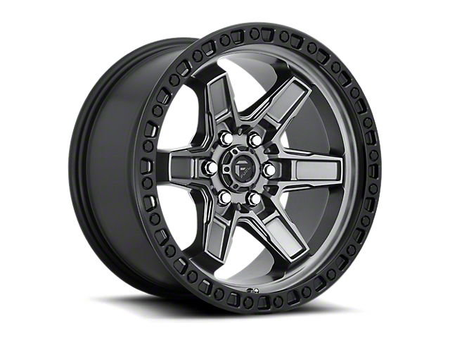 Fuel Wheels Kicker Matte Gunmetal with Black Bead Ring 6-Lug Wheel; 18x9; -12mm Offset (15-20 Yukon)
