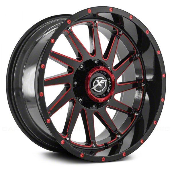 XF Offroad Bronco XF-216 Gloss Black Red Milled 6-Lug Wheel; 20x10 ...