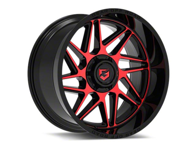 Gear Off-Road Ratio Gloss Black Machined and Red Tint Face 6-Lug Wheel; 22x12; -44mm Offset (16-24 Titan XD)