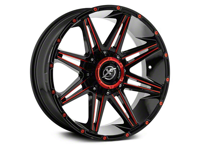 XF Offroad XF-220 Gloss Black Red Milled and Red Milled Dots 6-Lug Wheel; 18x9; 12mm Offset (07-14 Tahoe)
