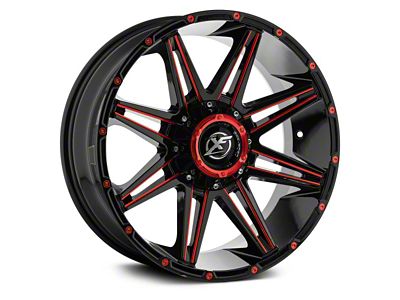 XF Offroad XF-220 Gloss Black Red Milled and Red Milled Dots 6-Lug Wheel; 18x9; 12mm Offset (05-15 Tacoma)