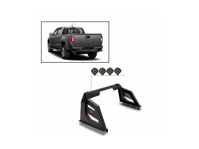 Armour Roll Bar with 7-Inch Black Round LED Lights; Black (15-23 Tacoma)