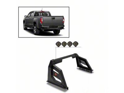 Armour Roll Bar with 7-Inch Black Round LED Lights; Black (15-23 Tacoma)