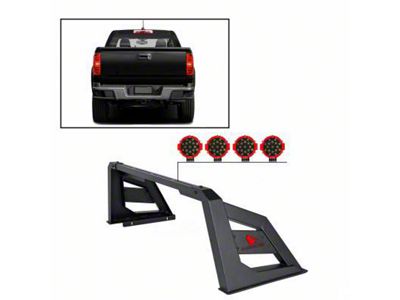 Armour Roll Bar with 7-Inch Red Round LED Lights; Black (15-23 Tacoma)