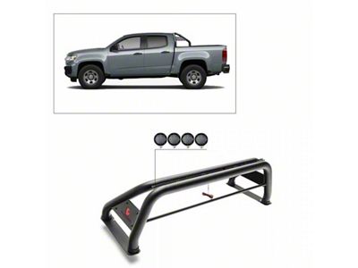 Classic Roll Bar with 5.30-Inch Black Round Flood LED Lights; Black (16-23 Tacoma)