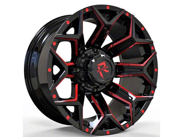 Revenge Off-Road Wheels RV-202 Black and Red Milled 5-Lug Wheel; 20x9; 0mm Offset (14-21 Tundra)