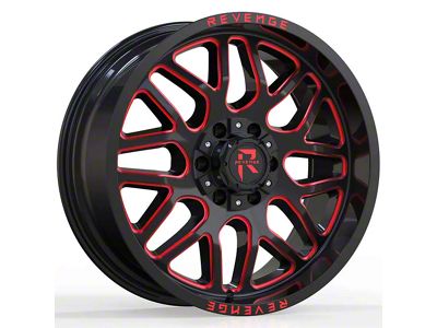 Revenge Off-Road Wheels RV-206 Black and Red Milled Wheel; 22x12 (20-24 Jeep Gladiator JT)