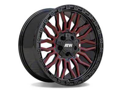 ATW Off-Road Wheels Nile Gloss Black with Red Milled Spokes Wheel; 20x10 (93-98 Jeep Grand Cherokee ZJ)