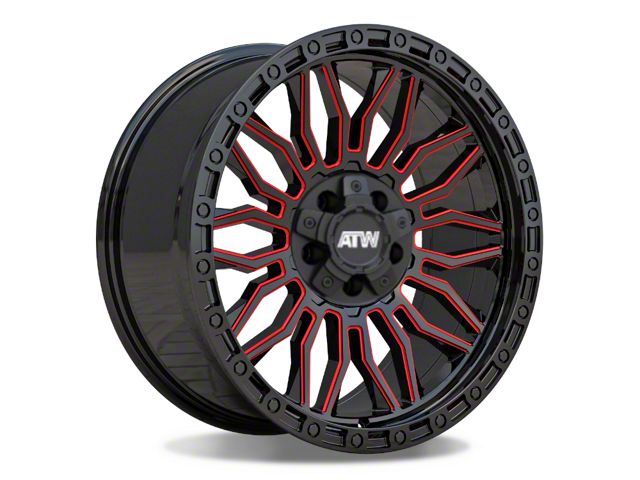 ATW Off-Road Wheels Nile Gloss Black with Red Milled Spokes Wheel; 20x10 (97-06 Jeep Wrangler TJ)
