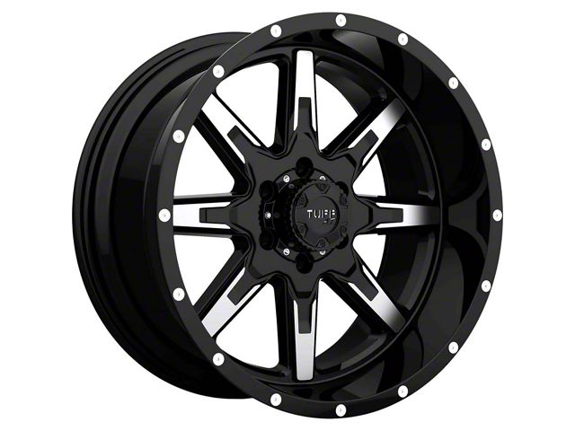 Tuff A.T. T15 Gloss Black with Milled Spokes Wheel; 22x10 (97-06 Jeep Wrangler TJ)