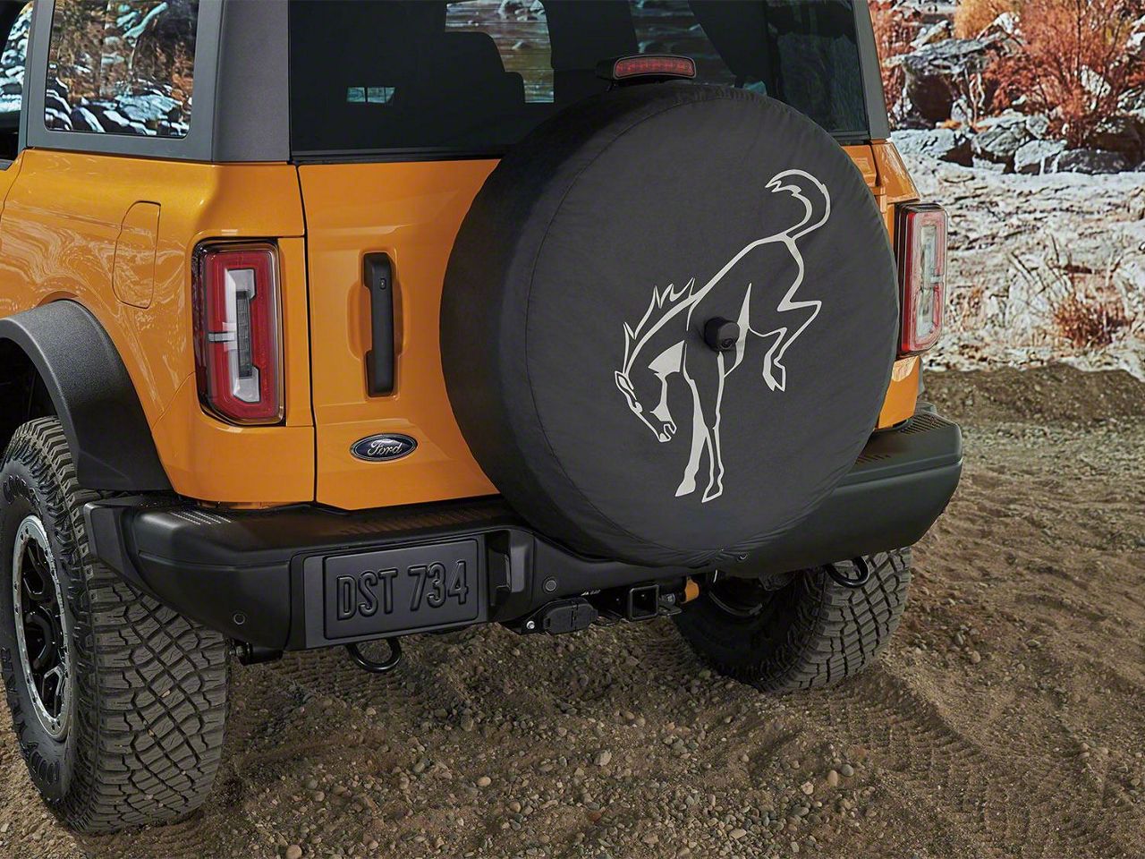 Ford Bronco 32Inch Spare Tire Cover with Bucking Bronco Logo; Black