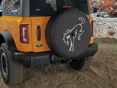 Ford 32-Inch Spare Tire Cover with Bucking Bronco Logo; Black (21-24 Bronco)