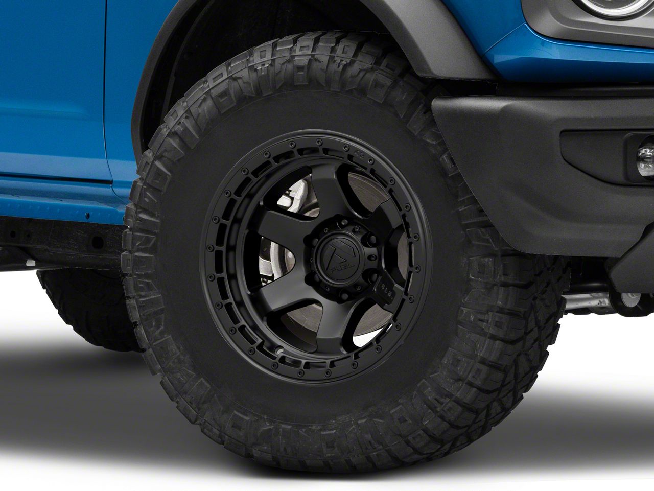 Fuel Wheels Bronco Block Matte Black with Black Ring 6-Lug Wheel; 17x9 ...