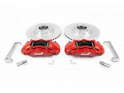 Alcon 6-Piston Front Big Brake Kit with 350x34mm Slotted Rotors; Red Calipers (21-24 2.3L EcoBoost Bronco)