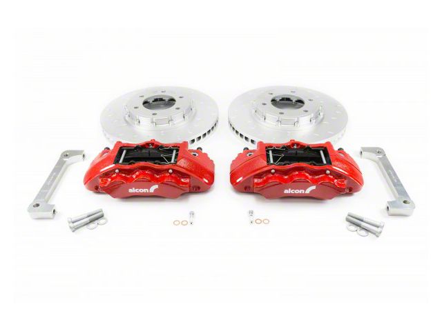 Alcon 6-Piston Front Big Brake Kit with 350x34mm Slotted Rotors; Red Calipers (21-24 2.3L EcoBoost Bronco)