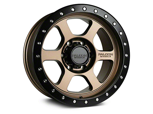 Falcon Wheels T1 Series Matte Bronze with Matte Black Ring 6-Lug Wheel; 17x9; -12mm Offset (05-15 Tacoma)
