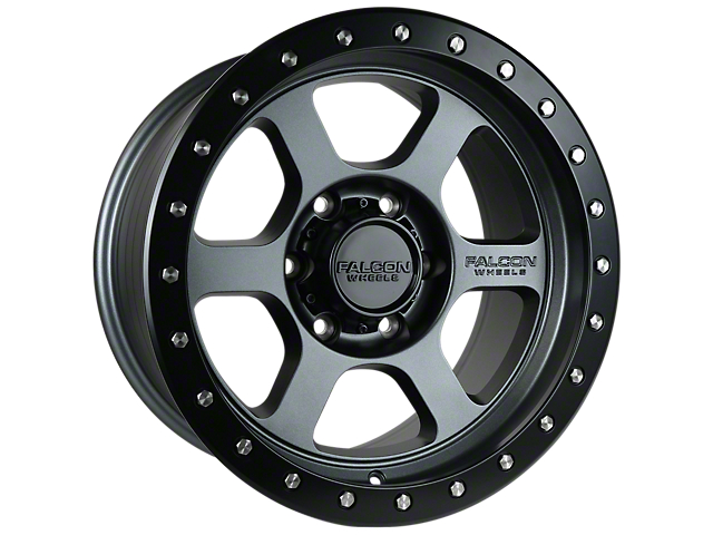 Falcon Wheels T1 Series Matte Gunmetal with Matte Black Ring 6-Lug Wheel; 17x9; -12mm Offset (03-09 4Runner)