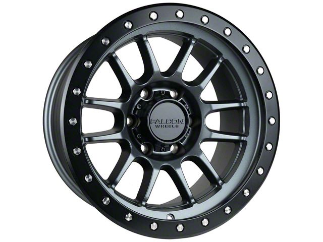 Falcon Wheels T7 Series Matte Gunmetal with Matte Black Ring 6-Lug Wheel; 17x9; -12mm Offset (16-23 Tacoma)