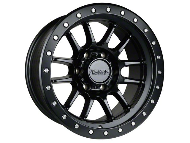 Falcon Wheels T7 Series Matte Black with Matte Black Ring 6-Lug Wheel; 17x9; 0mm Offset (05-15 Tacoma)