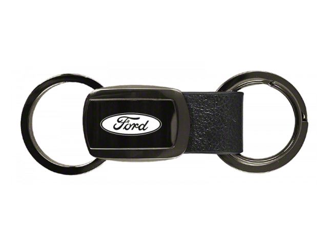 Ford Leather Tri-Ring Key Fob; Gunmetal