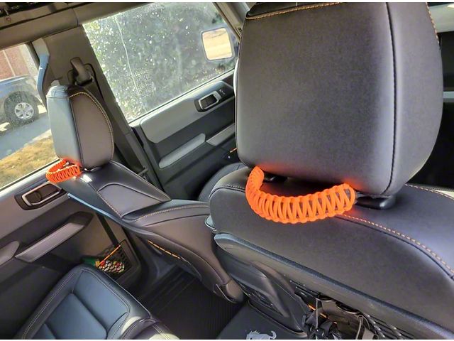 Paracord Headrest Grab Handles; Black/Orange (21-23 Bronco)