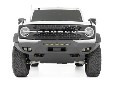 Rough Country Full Width Front Bumper with 20-Inch Black Series LED Light Bar and Black Series Flood and SAE Fog Lights (21-24 Bronco, Excluding Raptor)