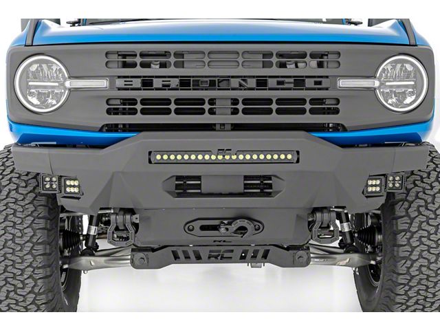 Rough Country High Clearance Front Bumper with 20-Inch Black Series LED Light Bar and Black Series Amber DRL Fog Lights (21-24 Bronco, Excluding Raptor)