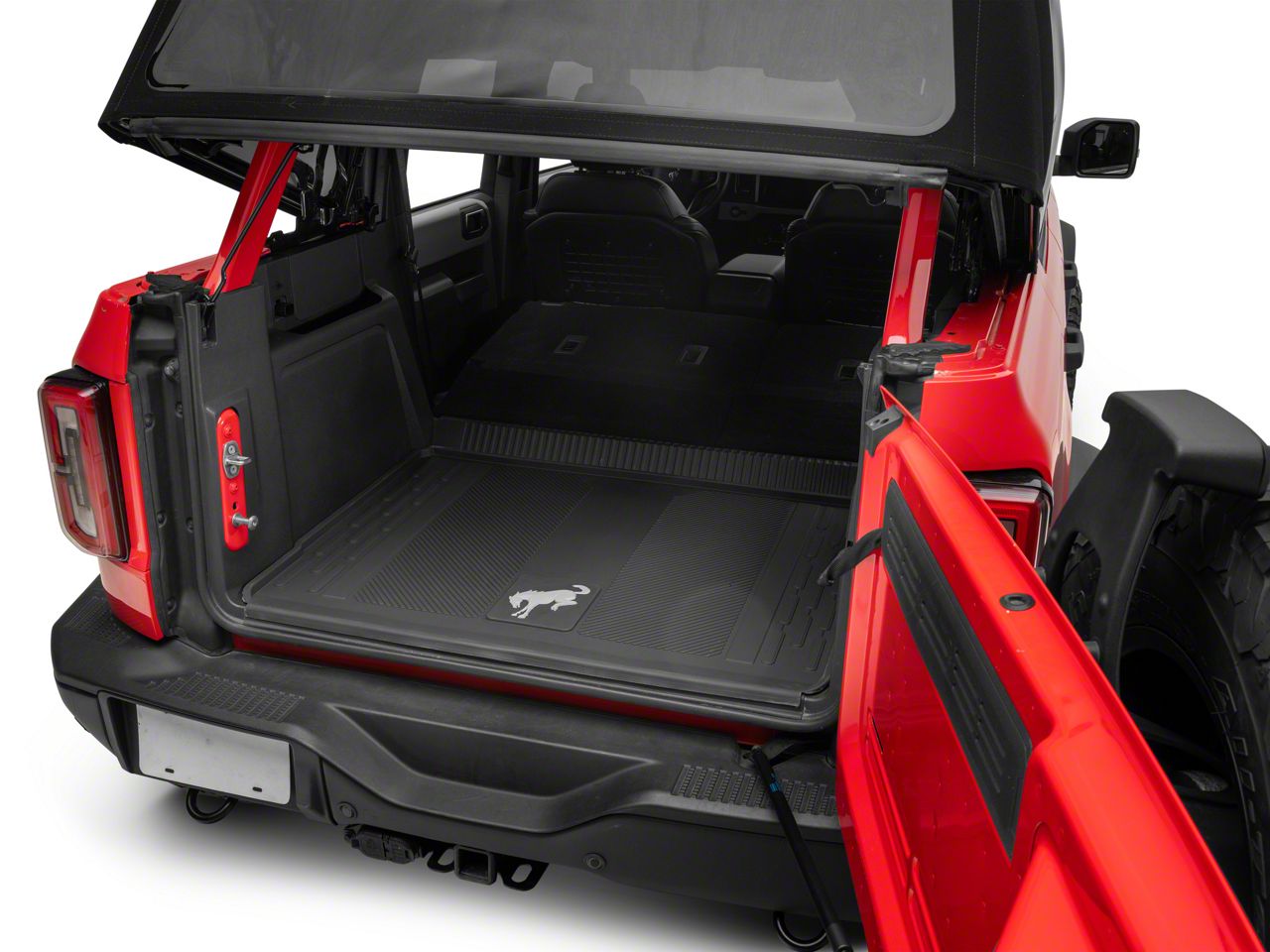 Ford Bronco Cargo Area Floor Liner with Bronco Logo; Black M2DZ