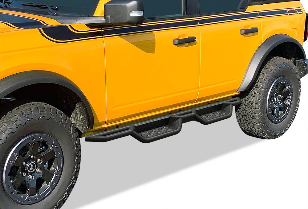 Bronco Round Tube Drop Style Nerf Side Step Bars; Black (2124 Bronco 4